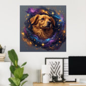 Whimsical Cosmosによるゴールデンレトリバー ポスター (ホームオフィス)