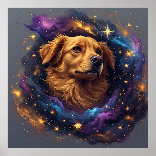 Whimsical Cosmosによるゴールデンレトリバー ポスター (正面)