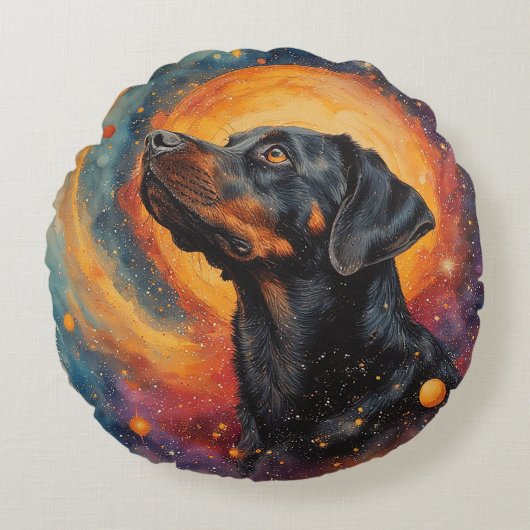 Whimsical Cosmosの犬 ラウンドクッション (正面)