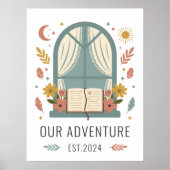 Whimsical Cottage Flowers Window Illustration ポスター (正面)