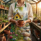 Whimsical Cottage Garden Birdhouse Stream エプロン