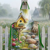 Whimsical Cottage Garden Birdhouse Stream エプロン