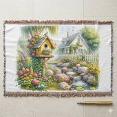 Whimsical Cottage Garden Birdhouse Stream スローブランケット
