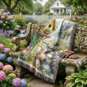 Whimsical Cottage Garden Birdhouse Stream スローブランケット