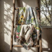 Whimsical Cottage Garden Birdhouse Stream スローブランケット
