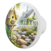 Whimsical Cottage Garden Birdhouse Stream セラミックノブ (右)