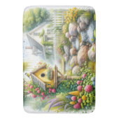 Whimsical Cottage Garden Birdhouse Stream バスマット (正面縦)