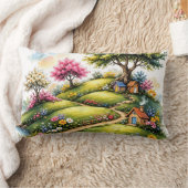 Whimsical Cottage Garden Landscape Art ランバークッション (ブランケット)