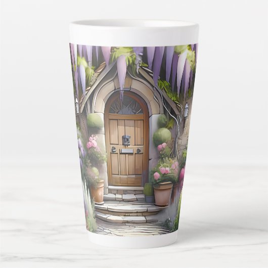 Whimsical Cottage Garden Pathway カフェラテマグ (正面)