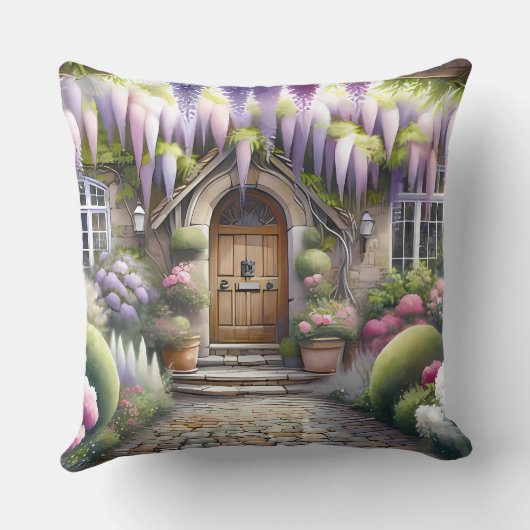 Whimsical Cottage Garden Pathway クッション (裏面)