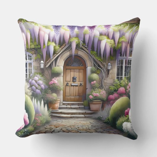 Whimsical Cottage Garden Pathway クッション (正面)