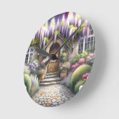 Whimsical Cottage Garden Pathway ラウンド壁時計 (傾斜)