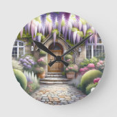 Whimsical Cottage Garden Pathway ラウンド壁時計 (正面)