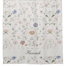 Whimsical Cottagecore Beige Monogram Name Floral