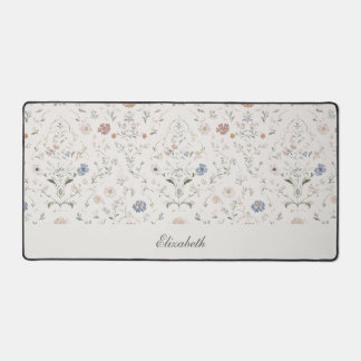 Whimsical Cottagecore Beige Monogram Name Floral デスクマット