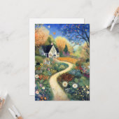 Whimsical Country Cottage Scene Hello Flat カード (正面/裏面インサイチュ)