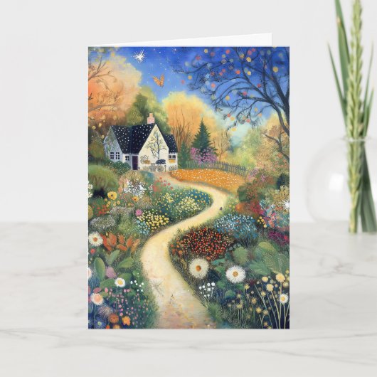 Whimsical Country Cottage Scene Hello Greeting カード (正面)
