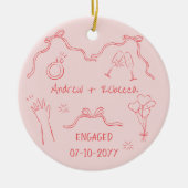 Whimsical couple engaged handdrawn doodle keepsake セラミックオーナメント (正面)