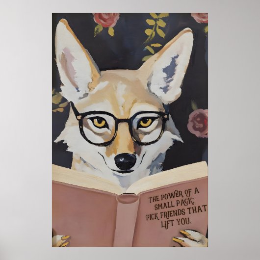 Whimsical Coyote Reading Book Art Print - Literary ポスター (正面)