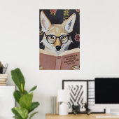 Whimsical Coyote Reading Book Art Print - Literary ポスター (ホームオフィス)