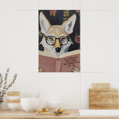 Whimsical Coyote Reading Book Art Print - Literary ポスター (キッチン)