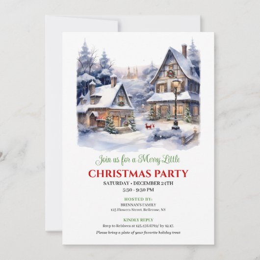 Whimsical cozy Christmas village winter scene 招待状 (正面)