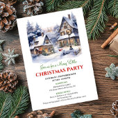 Whimsical cozy Christmas village winter scene 招待状