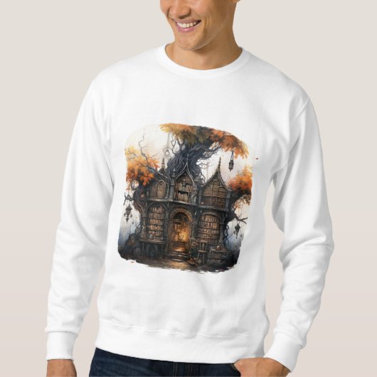 Whimsical Cozy Halloween Cottage Fantasy Artwork スウェットシャツ (正面)