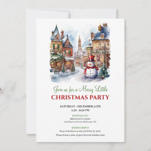 Whimsical cozy winter scene holiday invite 招待状 (正面)