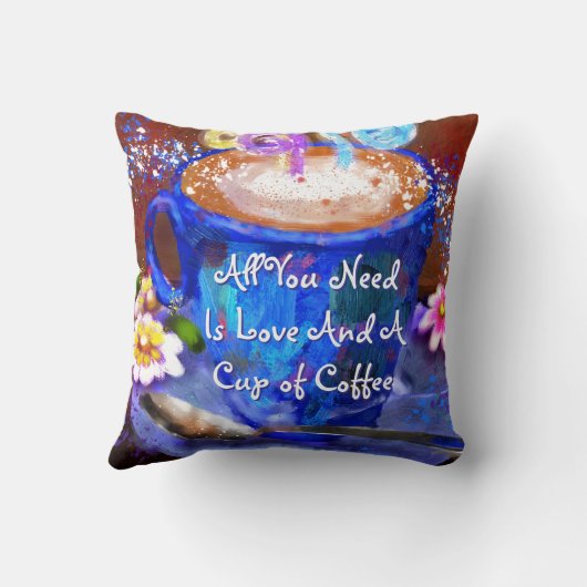 Whimsical Cup of Coffee Floral Personalized クッション (裏面)