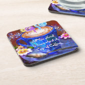 Whimsical Cup of Coffee Floral Personalized コースター (左側)