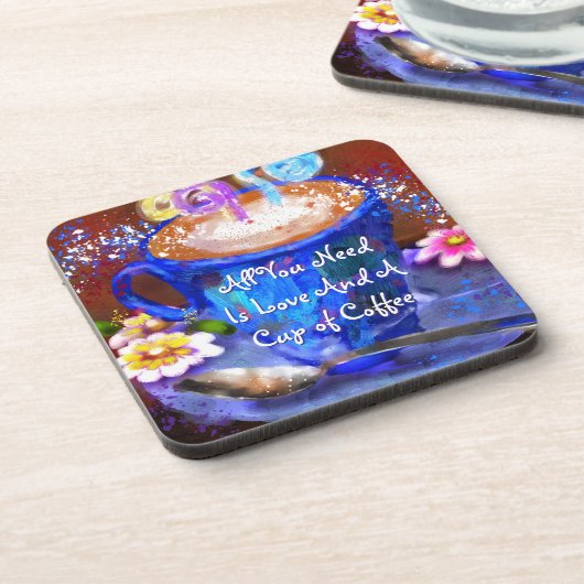 Whimsical Cup of Coffee Floral Personalized コースター (左側)