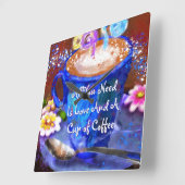 Whimsical Cup of Coffee Floral Personalized スクエア壁時計 (傾斜)