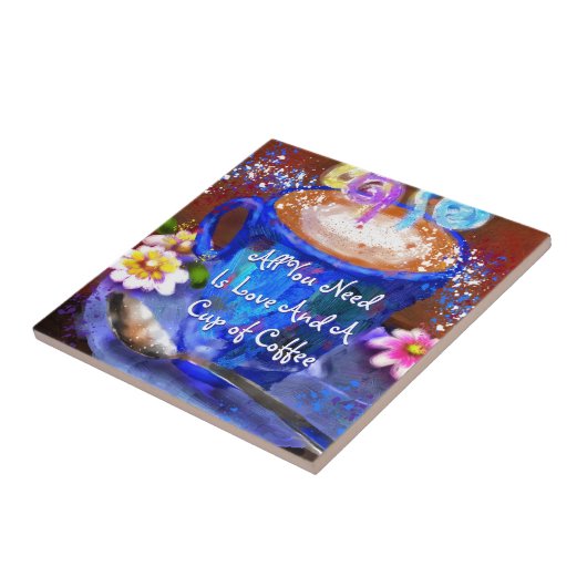 Whimsical Cup of Coffee Floral Personalized タイル (側面)