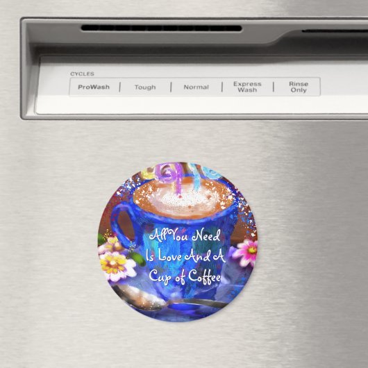 Whimsical Cup of Coffee Floral Personalized マグネット (インサイチュ (食洗機))