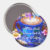 Whimsical Cup of Coffee Floral Personalized マグネット (正面/裏面)