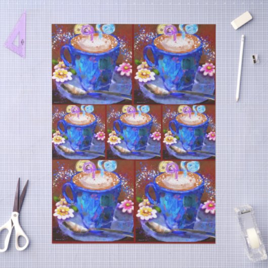 Whimsical Cup of Coffee Latte Espresso Decoupage 薄葉紙 (クラフト)