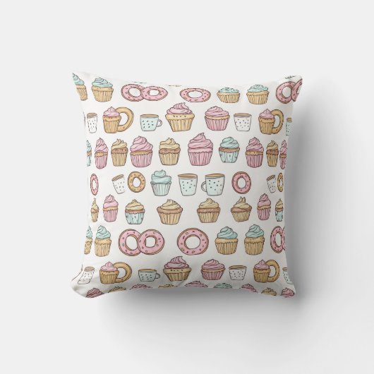 Whimsical Cupcake and Donut Pattern クッション (正面)