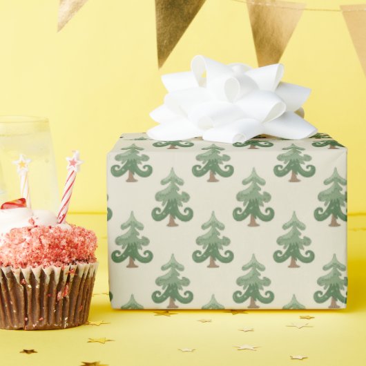 Whimsical Curvy Christmas Tree Pattern ラッピングペーパー (誕生日パーティー)