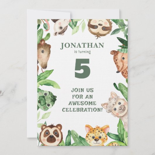 Whimsical Custom Animal Jungle Birthday Invitation 招待状 (正面)
