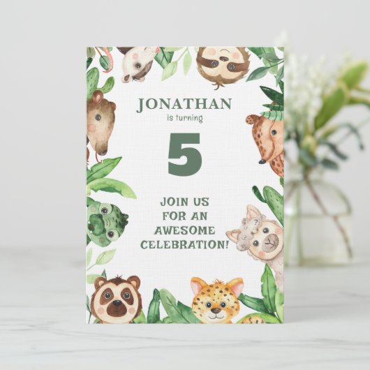 Whimsical Custom Animal Jungle Birthday Invitation 招待状 (スタンド正面)