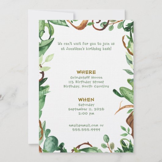 Whimsical Custom Animal Jungle Birthday Invitation 招待状 (裏面)