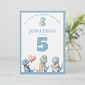 Whimsical Custom Blue Dinosaur Birthday Invitation 招待状 (スタンド正面)