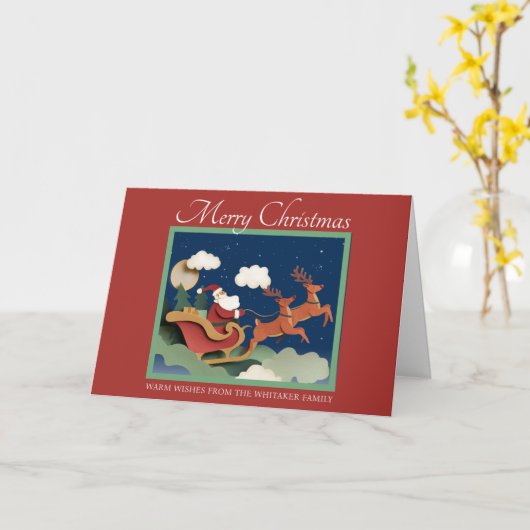 Whimsical cut paper Christmas card featuring Santa カード (黄色い花)