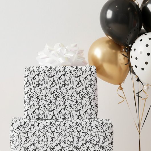 Whimsical Cute Black White Bows Pattern Girly Gift ラッピングペーパー