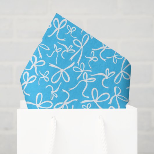 Whimsical Cute Blue White Bows Pattern Girly Gift  薄葉紙 (ギフトバッグ)