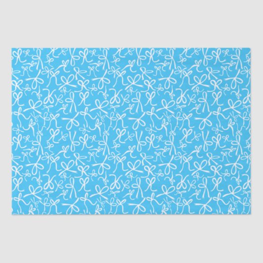 Whimsical Cute Blue White Bows Pattern Girly Gift  薄葉紙 (正面)