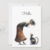 Whimsical Cute Cat and Lady Hello Flat カード (正面)