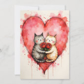 Whimsical Cute Cats Valentine Hearts and Red Roses カード (正面)