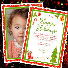 Whimsical Cute Christmas CUSTOM PHOTO Scalloped シーズンカード